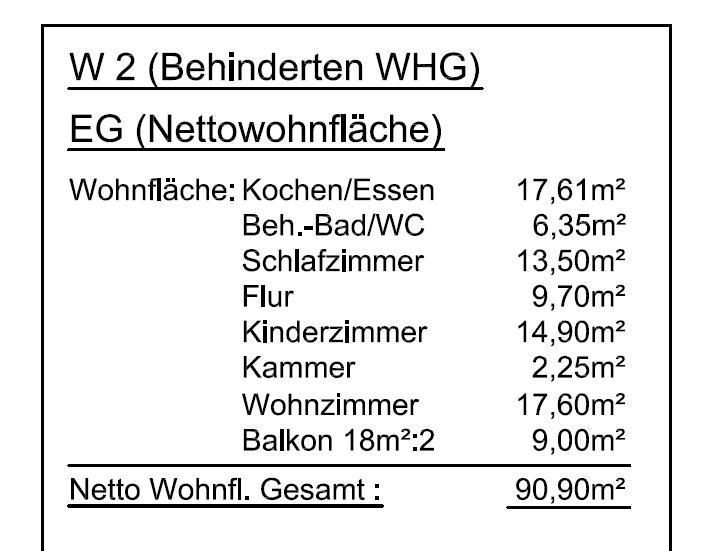 Wohnflächenberechnung Whg Nr.