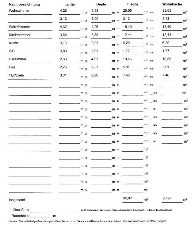 Wohnflächenberechnung EG